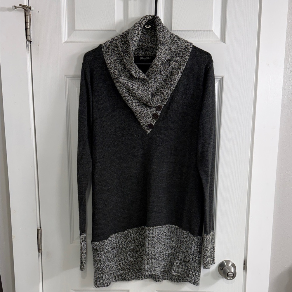 Brittany Black Charcoal and Heather Cowl Neck Sweater